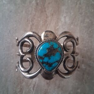 Sterling silver Blue Turquoise sandcast tufa cuff